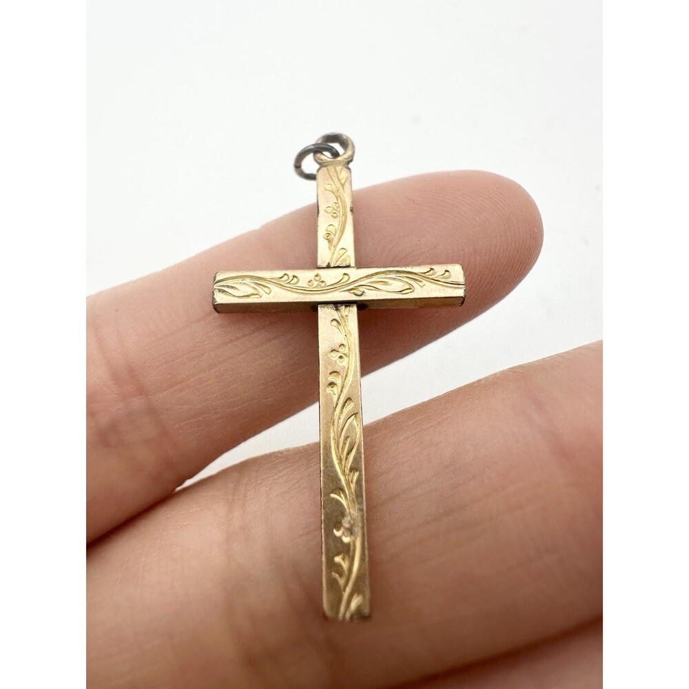 Vintage 12K Gold Filled Engraved Floral Cross Pendant